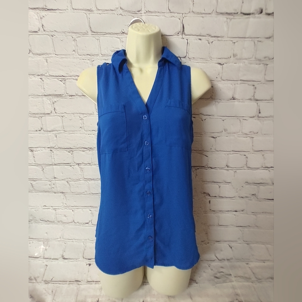 Express Womens Portofino Sleeveless Blue Strappy Shoulder Blouse Farmers Market